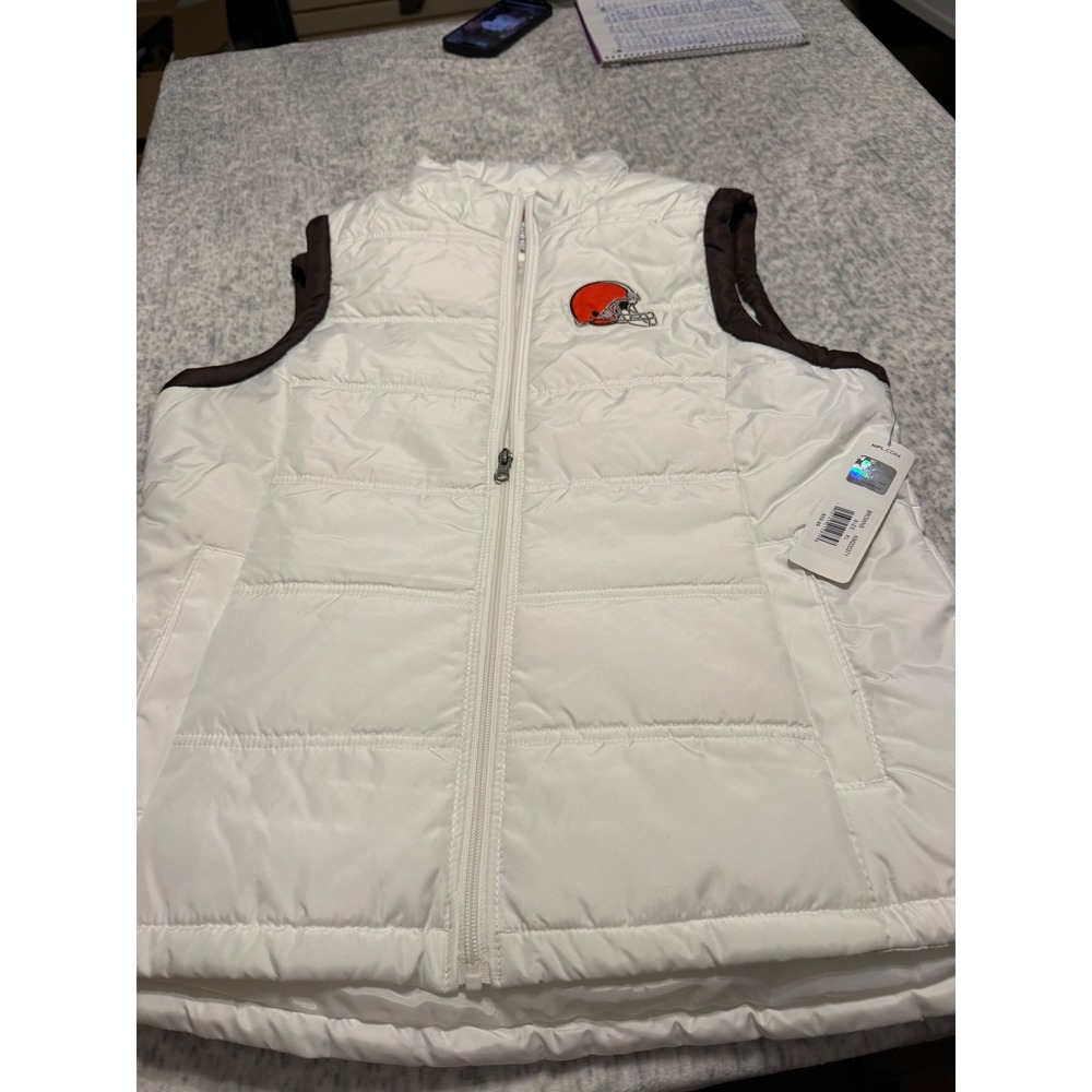 NFL Cleveland Browns Womens White Puffer Vest NFL Team Apparel Size‎ XL NWT